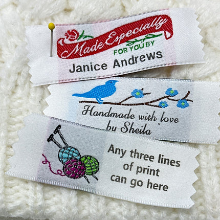 Order Personalized Woven labels online. 10 to 10000 Labels Fast Shipping Amazing Quality Great Prices